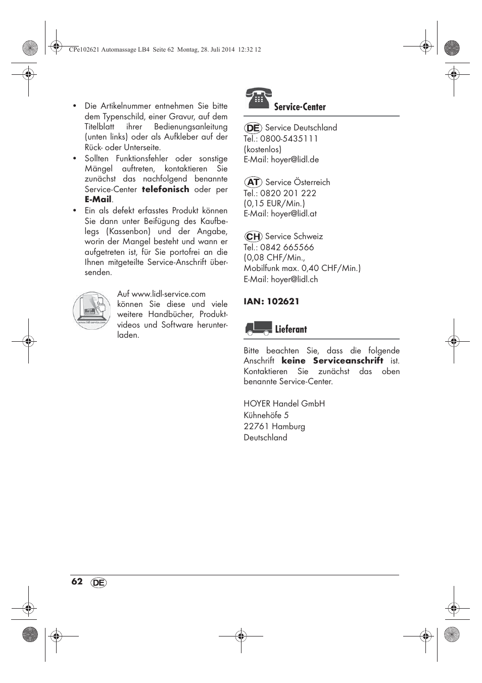 Service-center, Lieferant | Ultimate Speed UAMM 12 A1 User Manual | Page 64 / 66