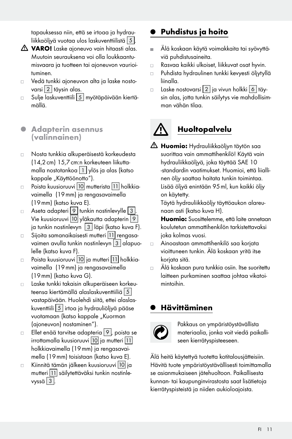 Adapterin asennus (valinnainen), Puhdistus ja hoito, Huoltopalvelu | Hävittäminen | Ultimate Speed Z32196 User Manual | Page 11 / 35