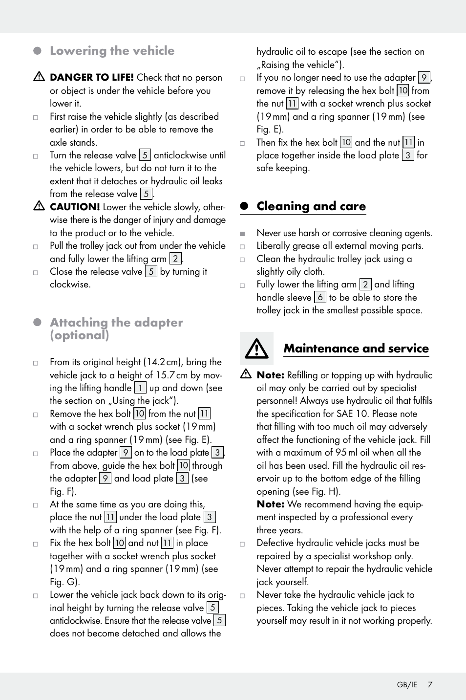 Lowering the vehicle, Attaching the adapter (optional), Cleaning and care | Maintenance and service | Ultimate Speed Z32196 User Manual | Page 7 / 35