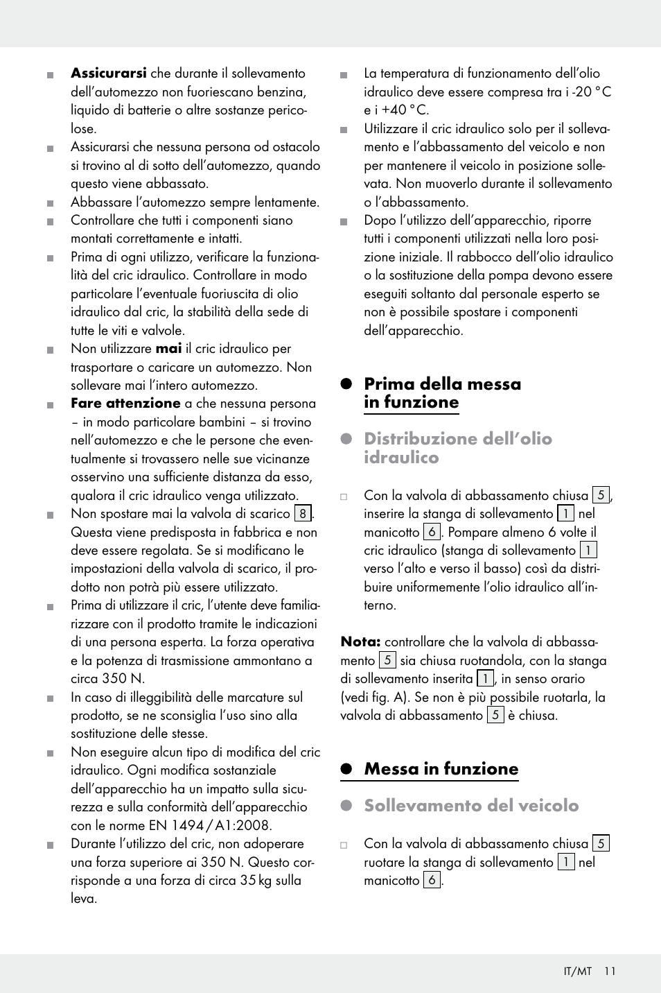 Messa in funzione sollevamento del veicolo | Ultimate Speed Z32196 User Manual | Page 11 / 29