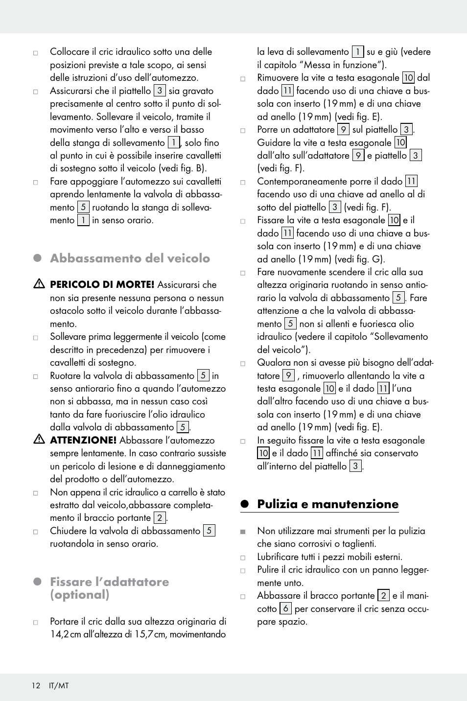 Abbassamento del veicolo, Fissare l’adattatore (optional), Pulizia e manutenzione | Ultimate Speed Z32196 User Manual | Page 12 / 29