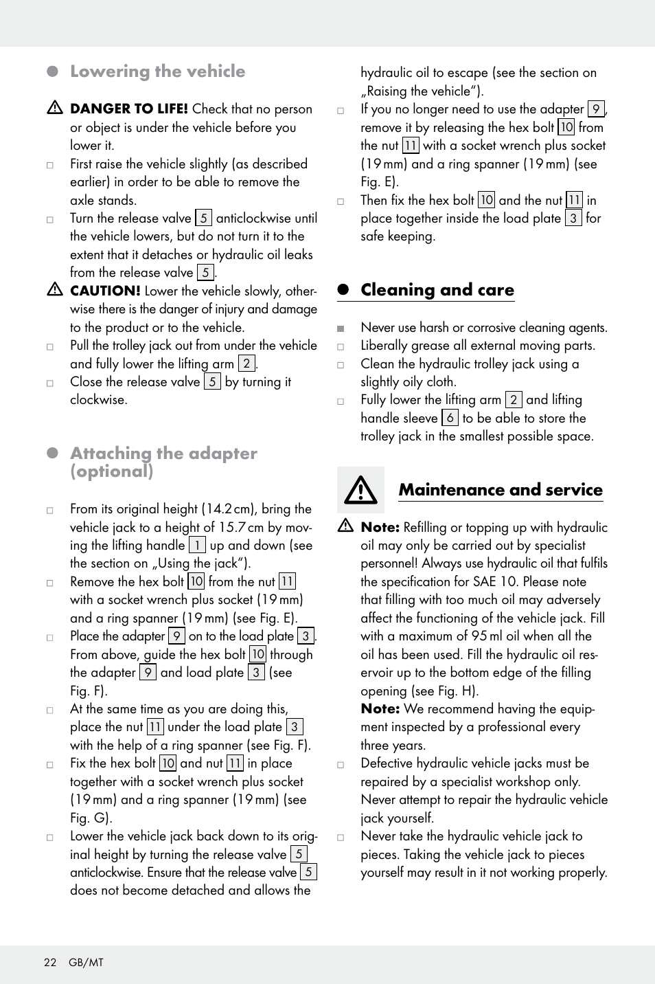 Lowering the vehicle, Attaching the adapter (optional), Cleaning and care | Maintenance and service | Ultimate Speed Z32196 User Manual | Page 22 / 29