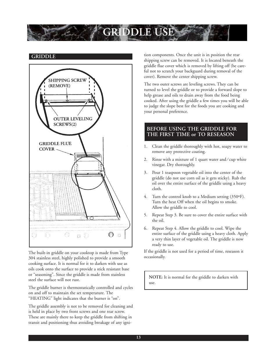 Griddle use | DCS 30 inch User Manual | Page 14 / 31