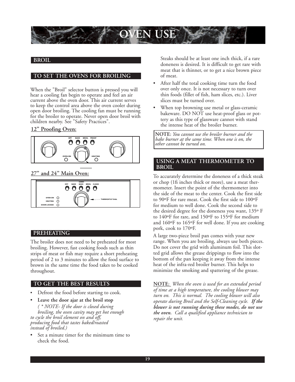 Oven use, Using a meat thermometer to broil, 27” and 24” main oven | DCS 30 inch User Manual | Page 20 / 31