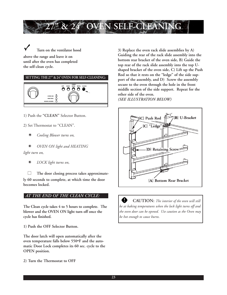 27” & 24” oven self-cleaning, Caution, At the end of the clean cycle | DCS 30 inch User Manual | Page 24 / 31
