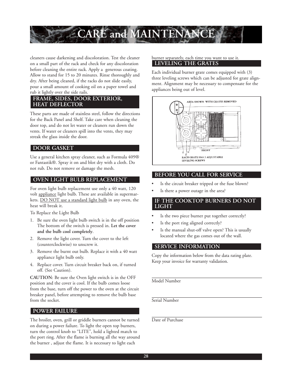 Care and maintenance | DCS 30 inch User Manual | Page 29 / 31