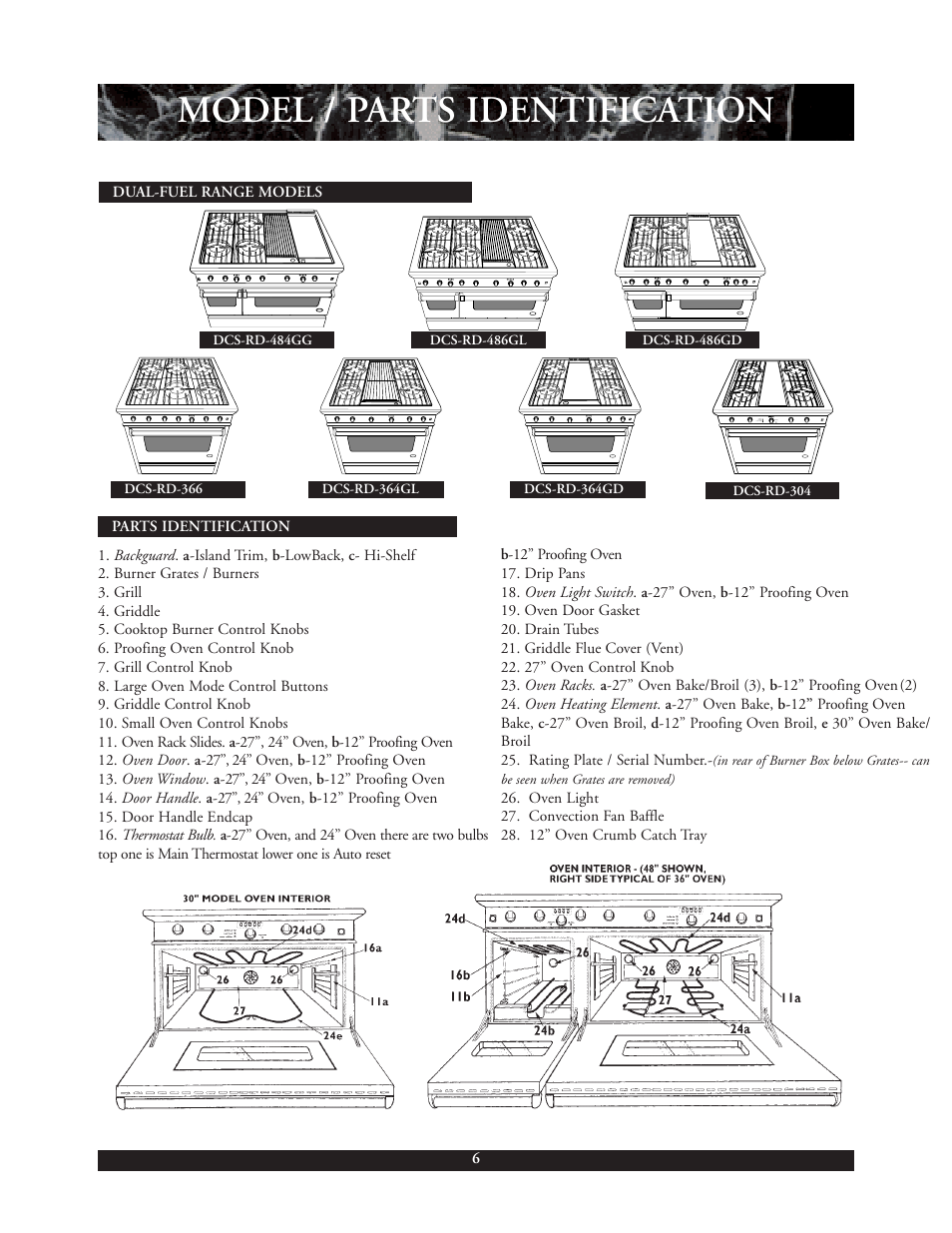 Model / parts identification | DCS 30 inch User Manual | Page 7 / 31