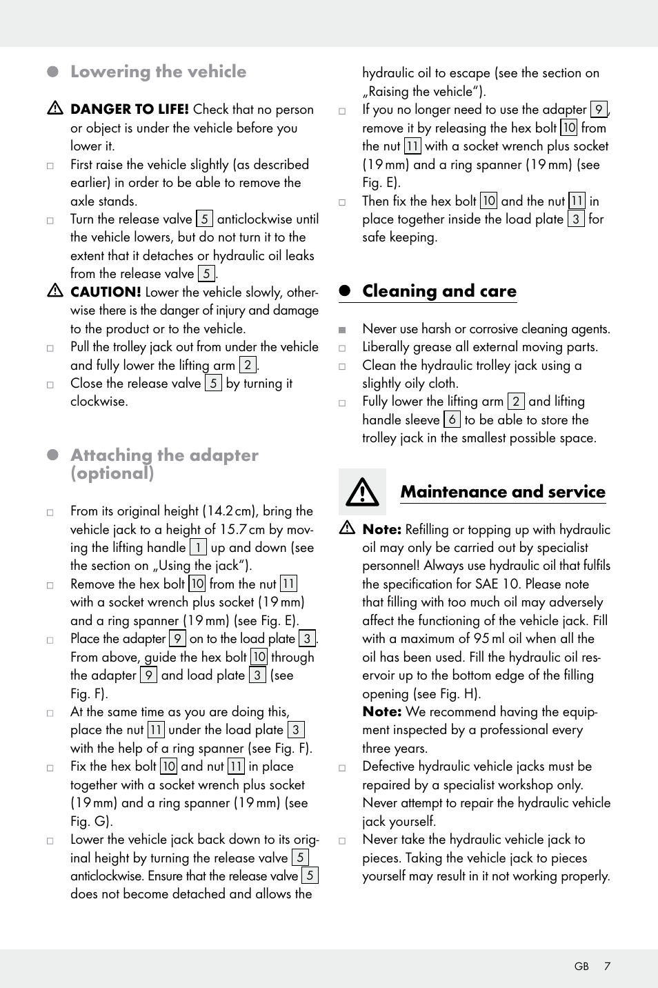 Lowering the vehicle, Attaching the adapter (optional), Cleaning and care | Maintenance and service | Ultimate Speed Z32196 User Manual | Page 7 / 37