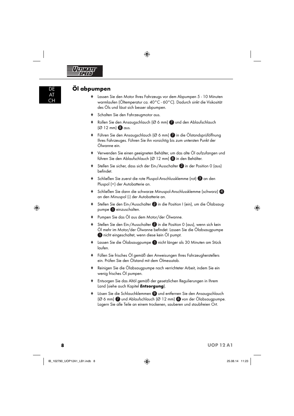 Öl abpumpen, De at ch | Ultimate Speed UOP 12 A1 User Manual | Page 11 / 52