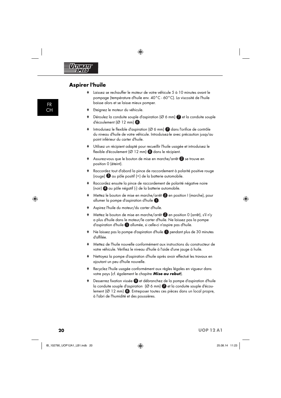 Aspirer l'huile, Fr ch | Ultimate Speed UOP 12 A1 User Manual | Page 23 / 52