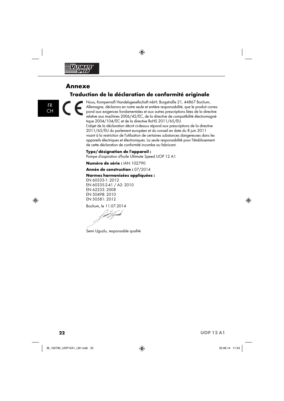 Annexe, Fr ch | Ultimate Speed UOP 12 A1 User Manual | Page 25 / 52