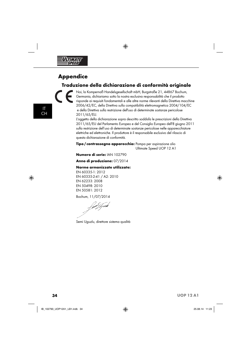 Appendice, It ch | Ultimate Speed UOP 12 A1 User Manual | Page 37 / 52