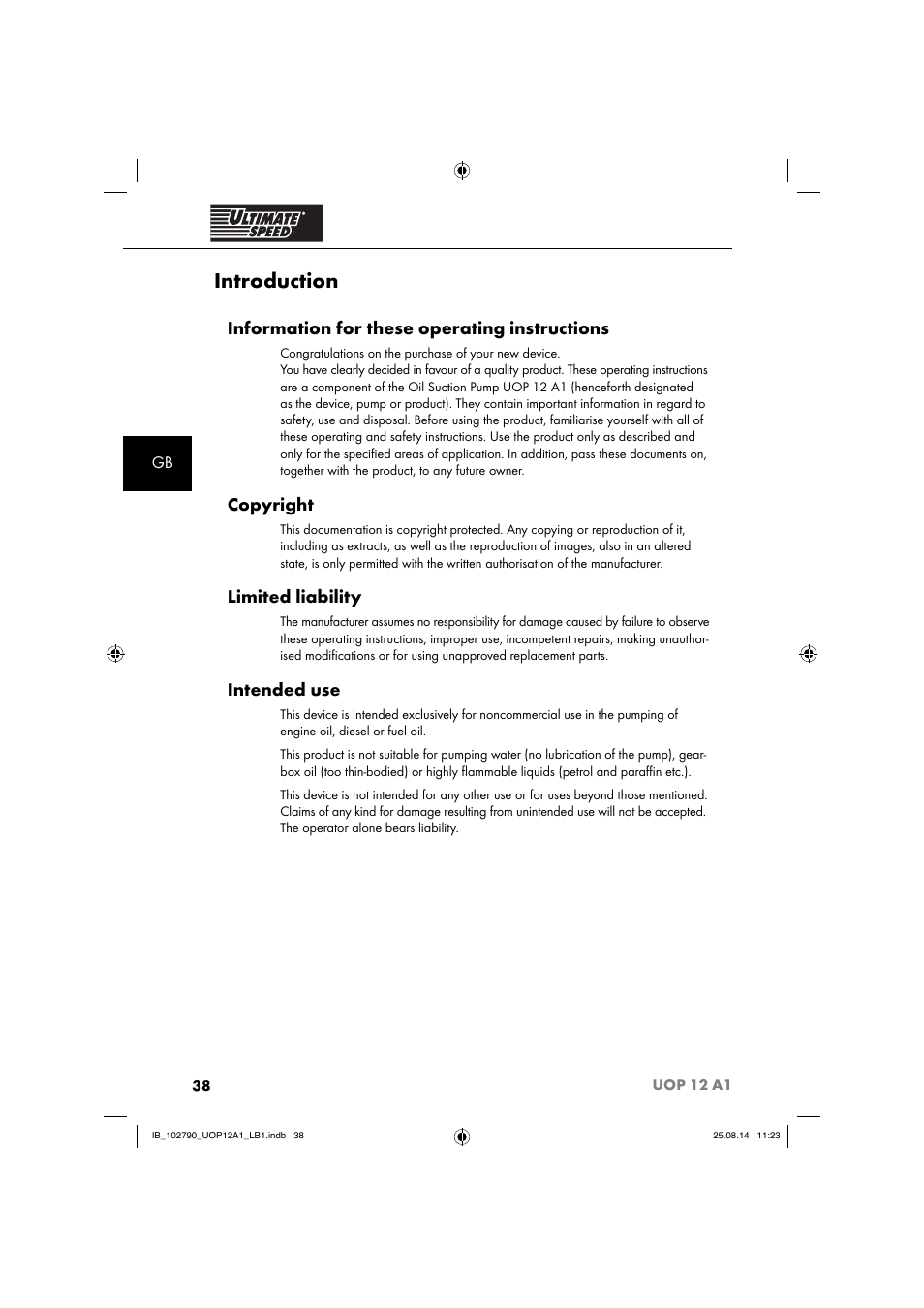 Introduction, Information for these operating instructions, Copyright | Limited liability, Intended use | Ultimate Speed UOP 12 A1 User Manual | Page 41 / 52