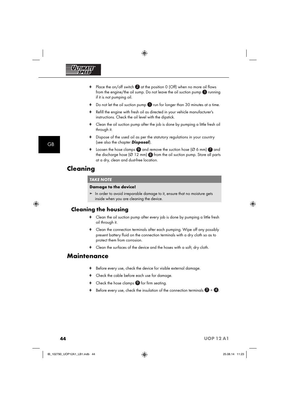 Cleaning, Maintenance, Cleaning the housing | Ultimate Speed UOP 12 A1 User Manual | Page 47 / 52