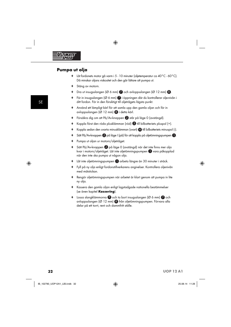 Pumpa ut olja | Ultimate Speed UOP 12 A1 User Manual | Page 35 / 76