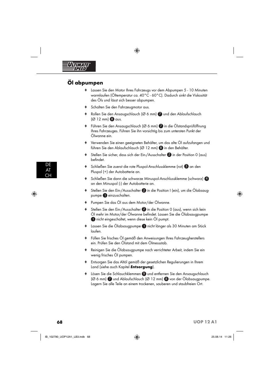 Öl abpumpen, De at ch | Ultimate Speed UOP 12 A1 User Manual | Page 71 / 76