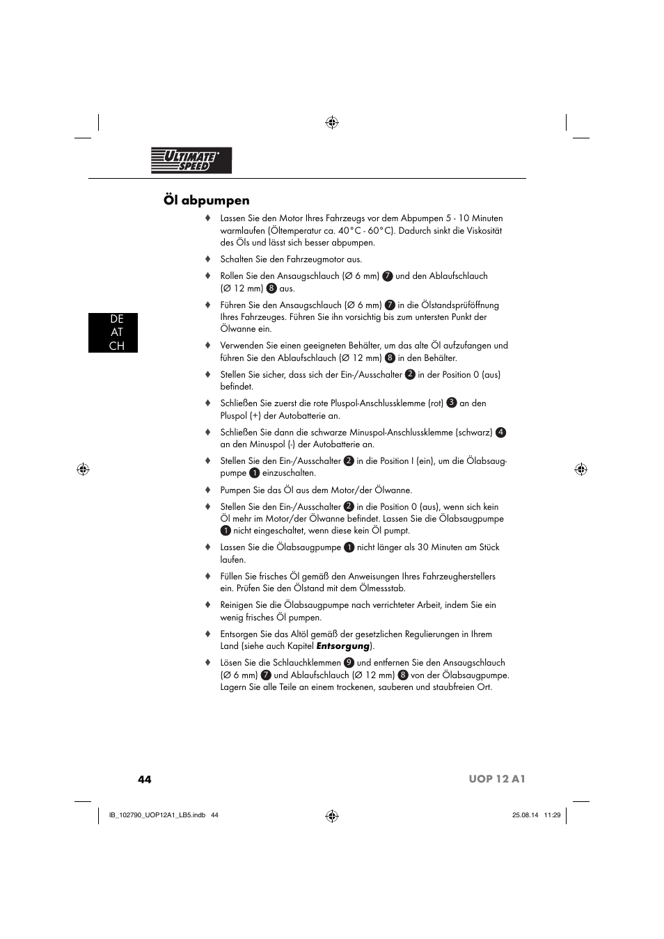 Öl abpumpen, De at ch | Ultimate Speed UOP 12 A1 User Manual | Page 47 / 52