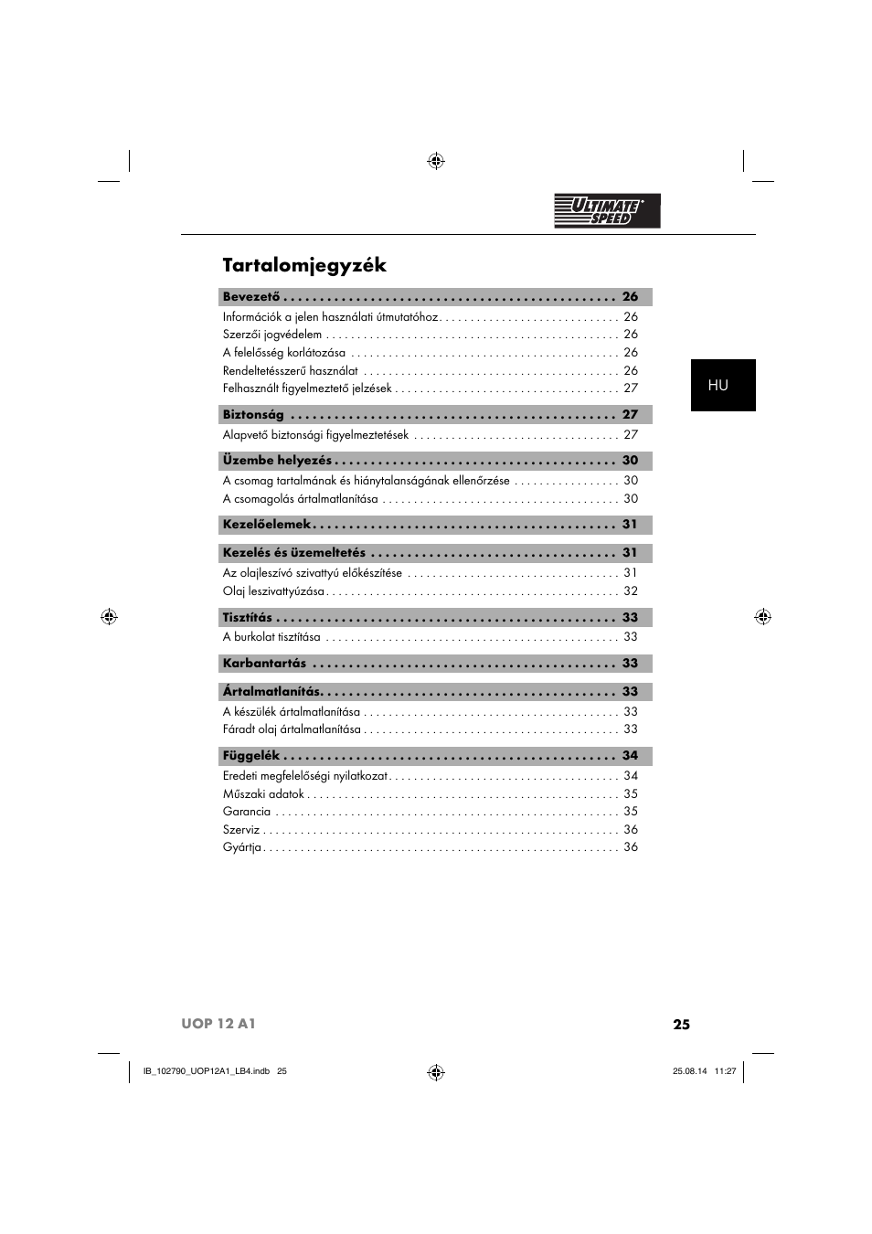 Tartalomjegyzék | Ultimate Speed UOP 12 A1 User Manual | Page 28 / 88