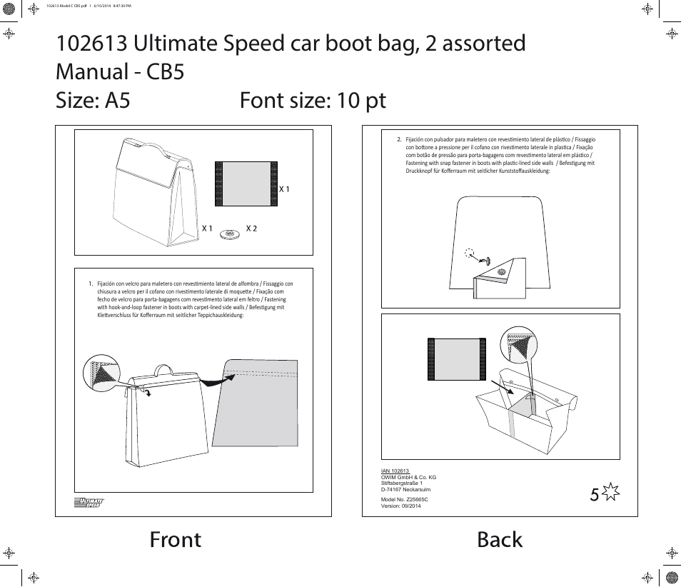 Ultimate Speed Z25665C User Manual | 1 page