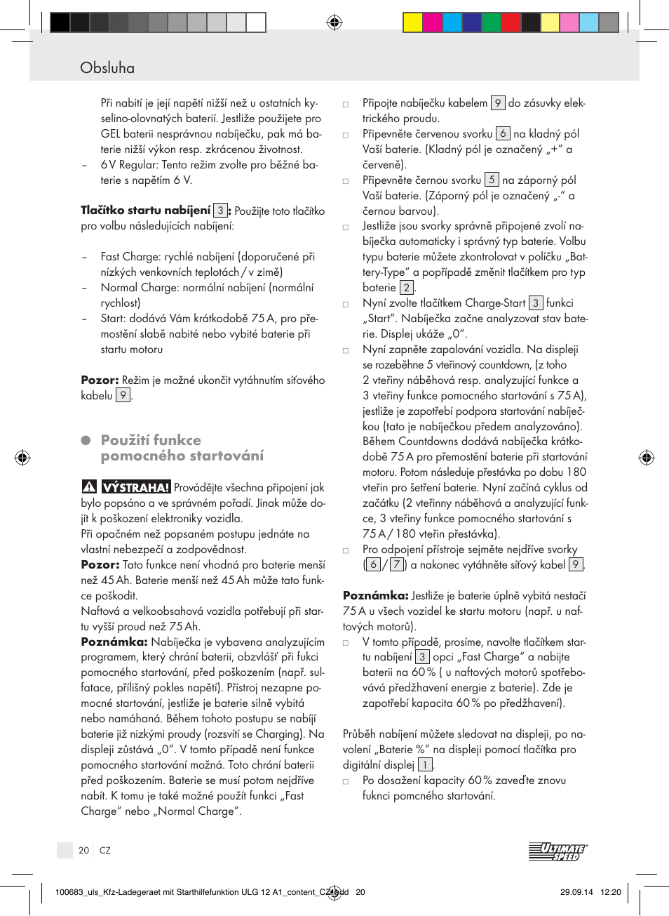 Použití funkce pomocného startování | Ultimate Speed ULG 12 A1 User Manual | Page 20 / 35