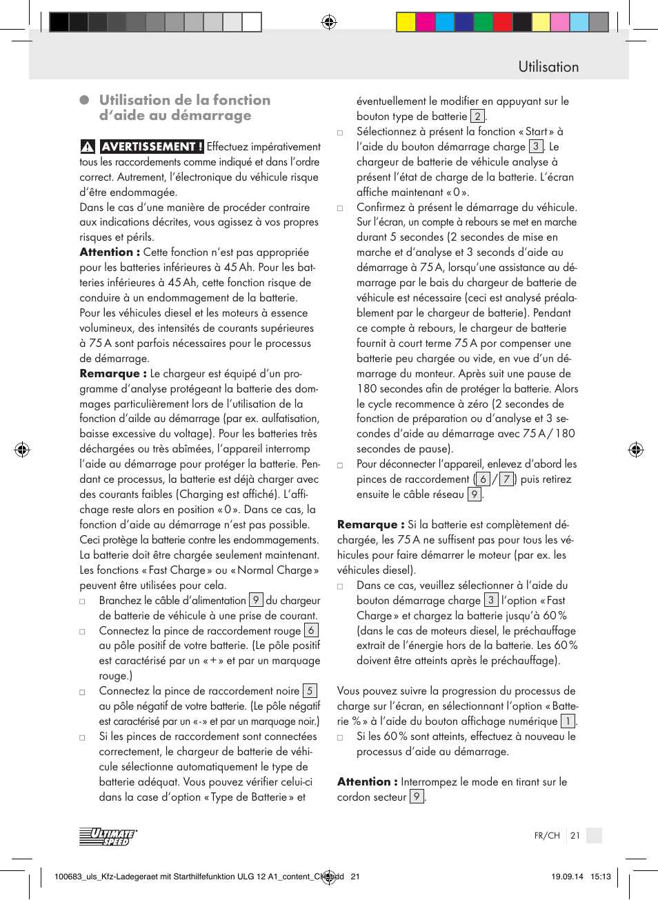 Utilisation, Utilisation de la fonction d‘aide au démarrage | Ultimate Speed ULG 12 A1 User Manual | Page 21 / 44