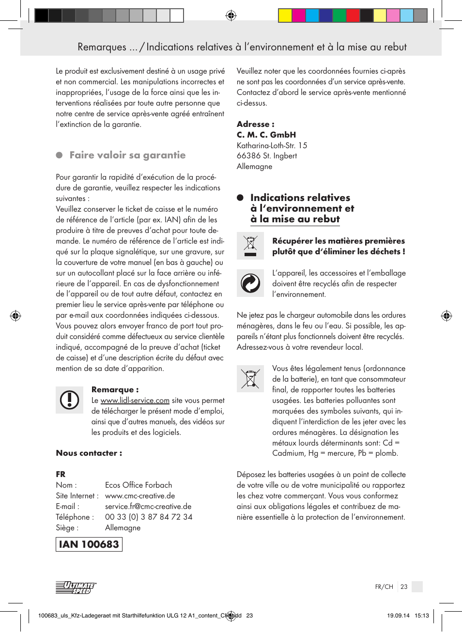 Faire valoir sa garantie | Ultimate Speed ULG 12 A1 User Manual | Page 23 / 44