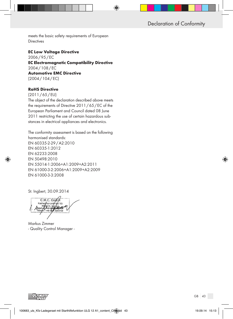 Ultimate Speed ULG 12 A1 User Manual | Page 43 / 44