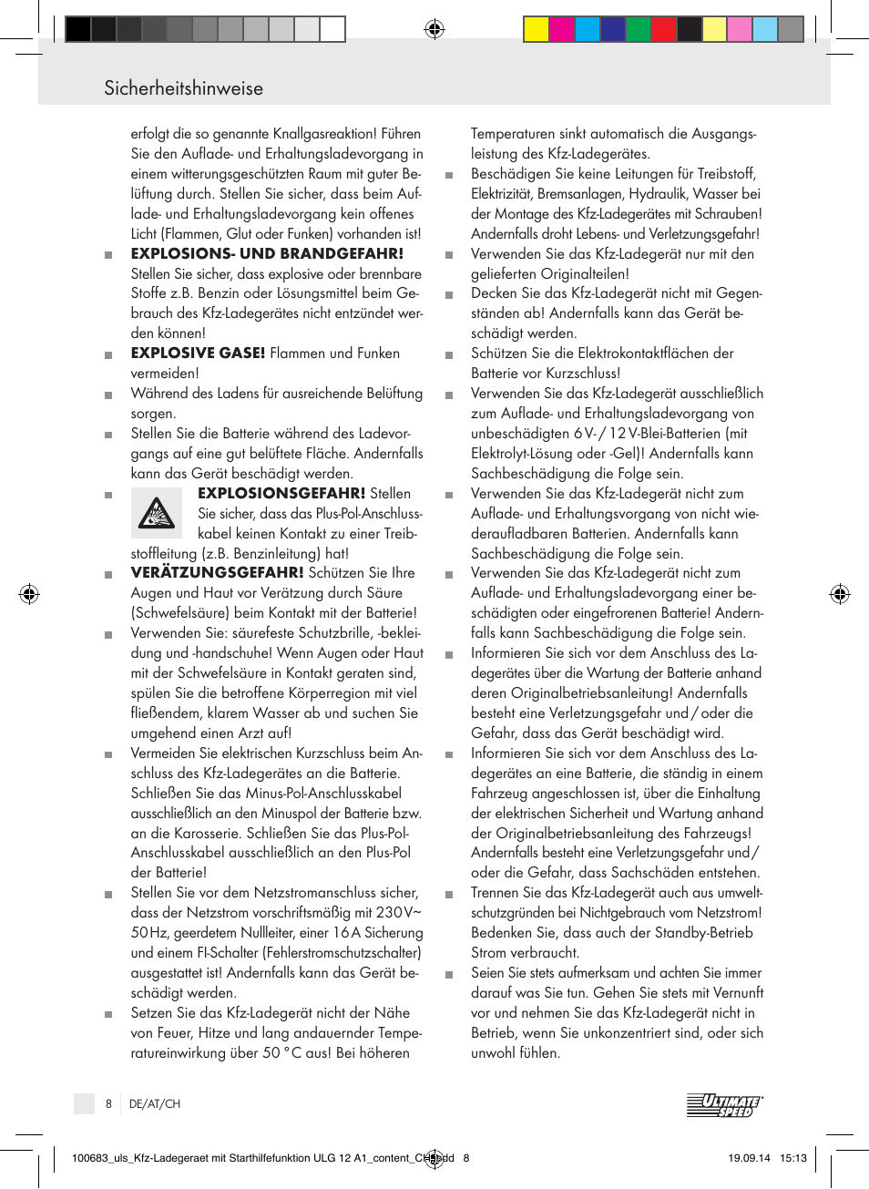 Bedienung sicherheitshinweise | Ultimate Speed ULG 12 A1 User Manual | Page 8 / 44