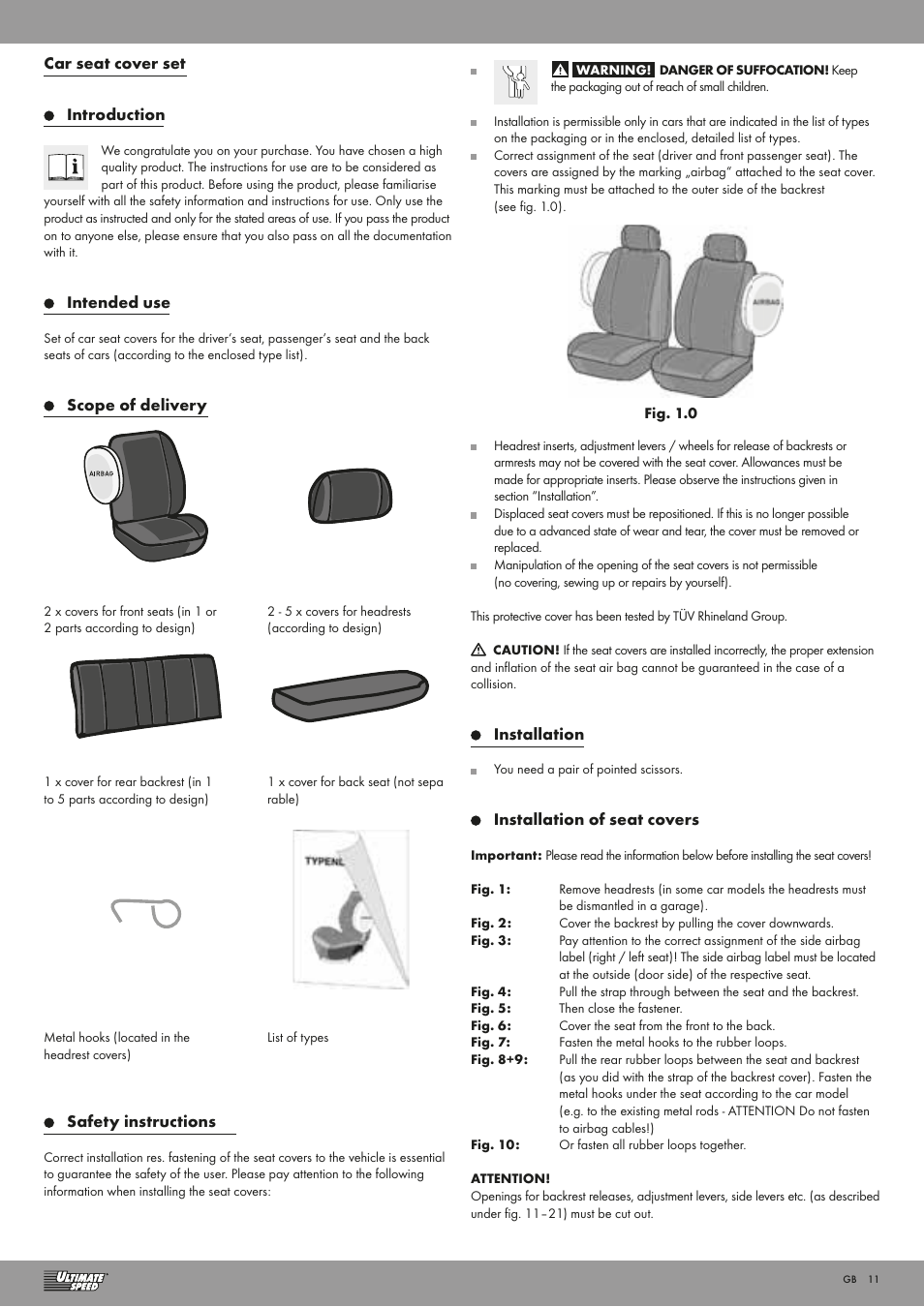 Ultimate Speed CAR SEAT COVER SET User Manual | Page 11 / 13