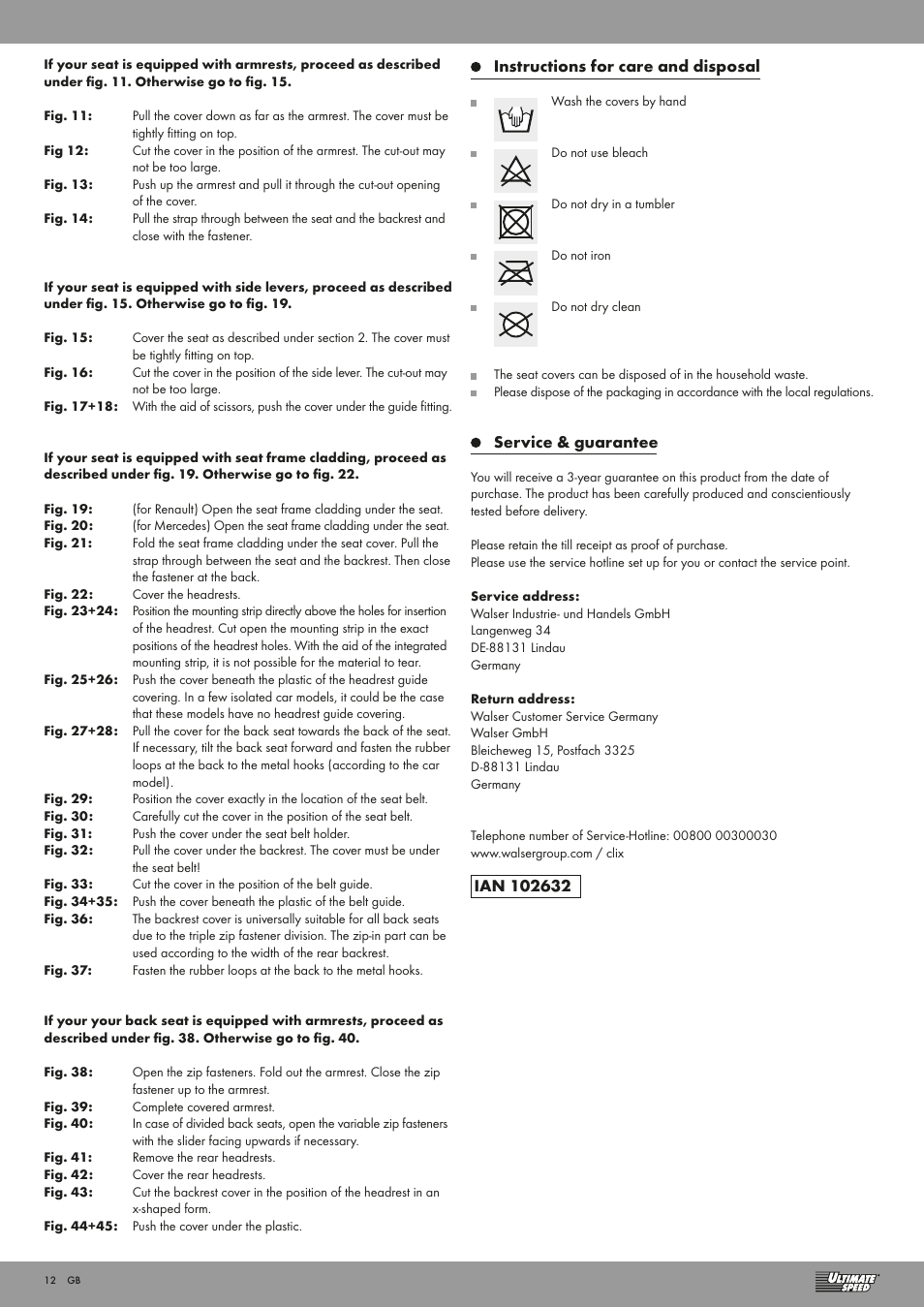 Ultimate Speed CAR SEAT COVER SET User Manual | Page 12 / 13