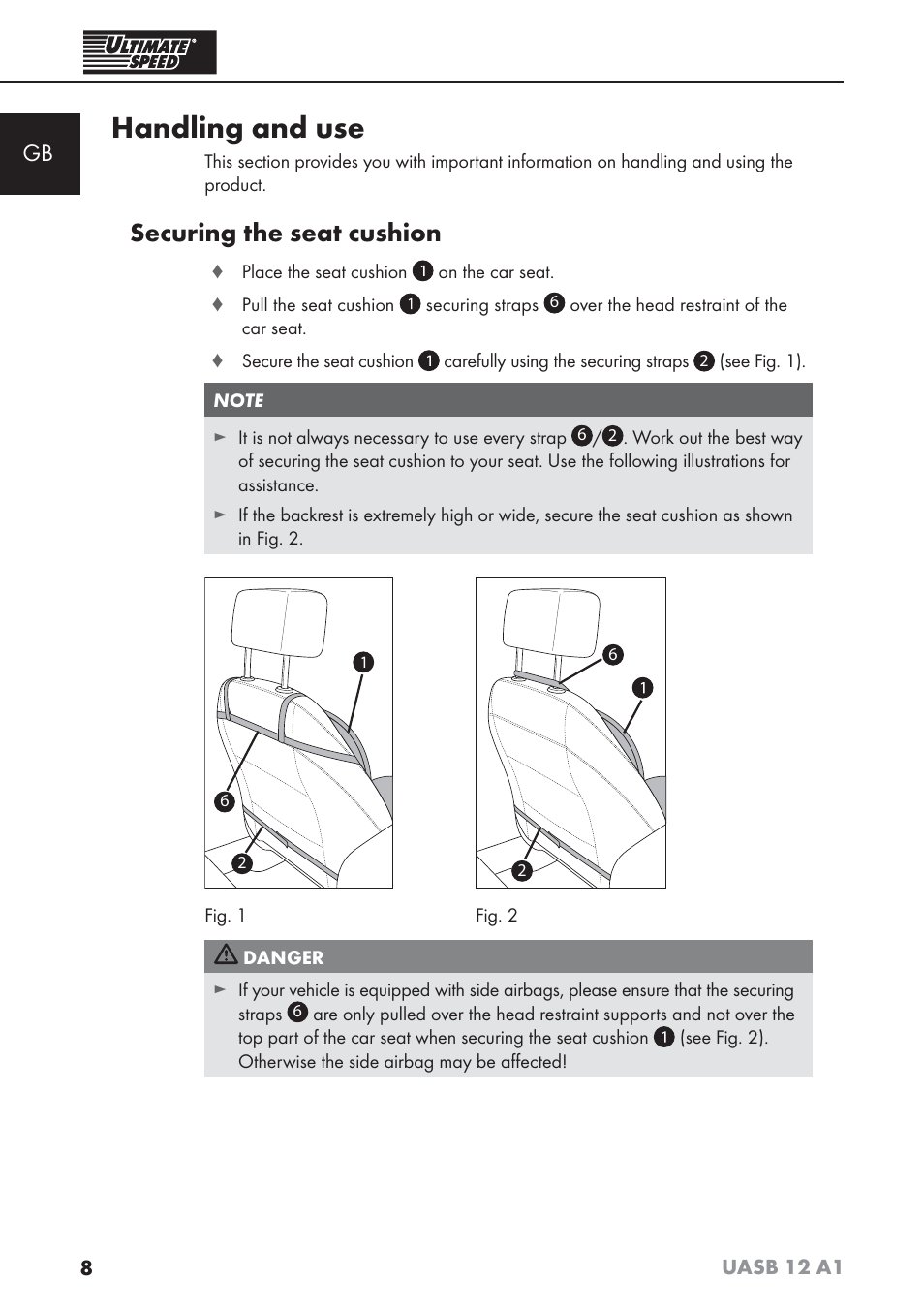 Handling and use, Securing the seat cushion | Ultimate Speed UASB 12 A1 User Manual | Page 11 / 76