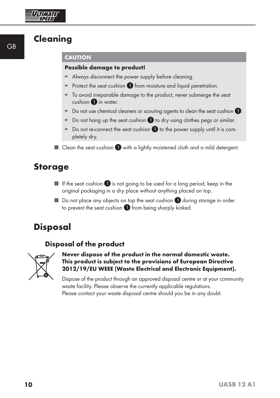 Cleaning, Storage, Disposal | Ultimate Speed UASB 12 A1 User Manual | Page 13 / 76