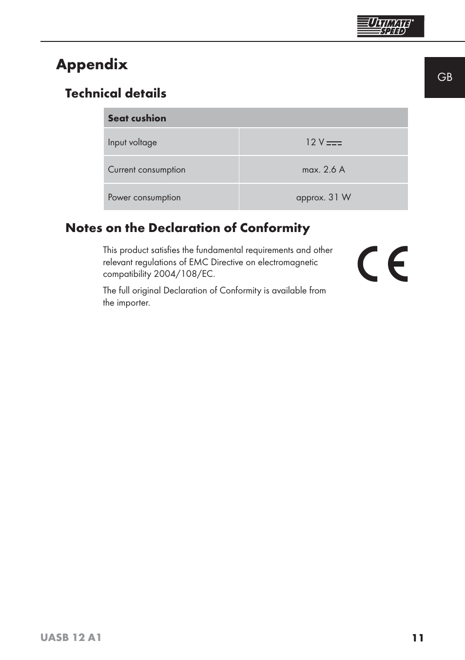 Appendix, Technical details | Ultimate Speed UASB 12 A1 User Manual | Page 14 / 76