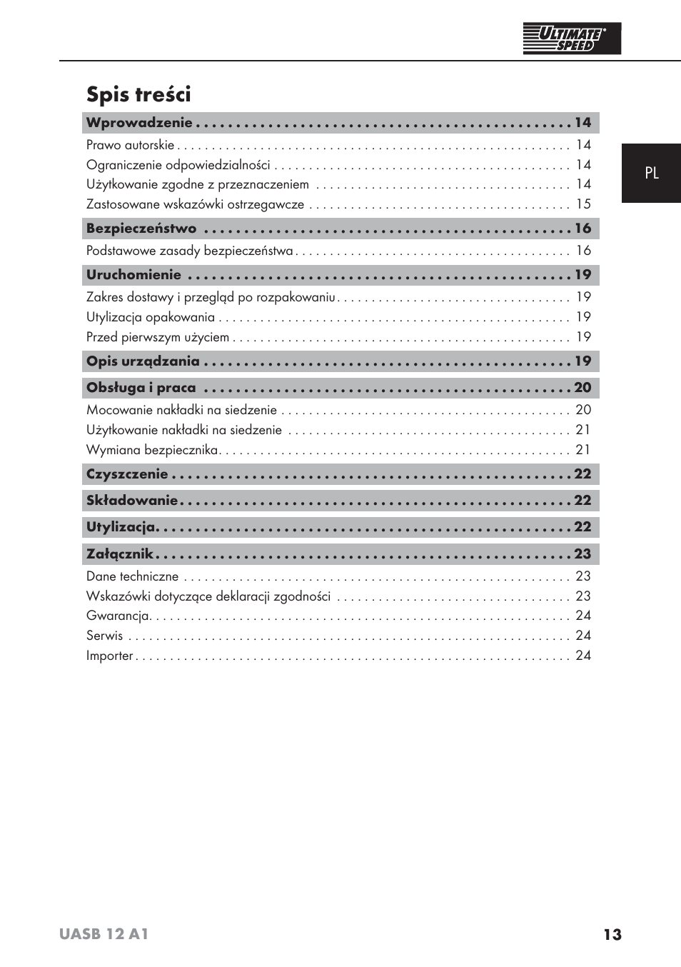 Ultimate Speed UASB 12 A1 User Manual | Page 16 / 76