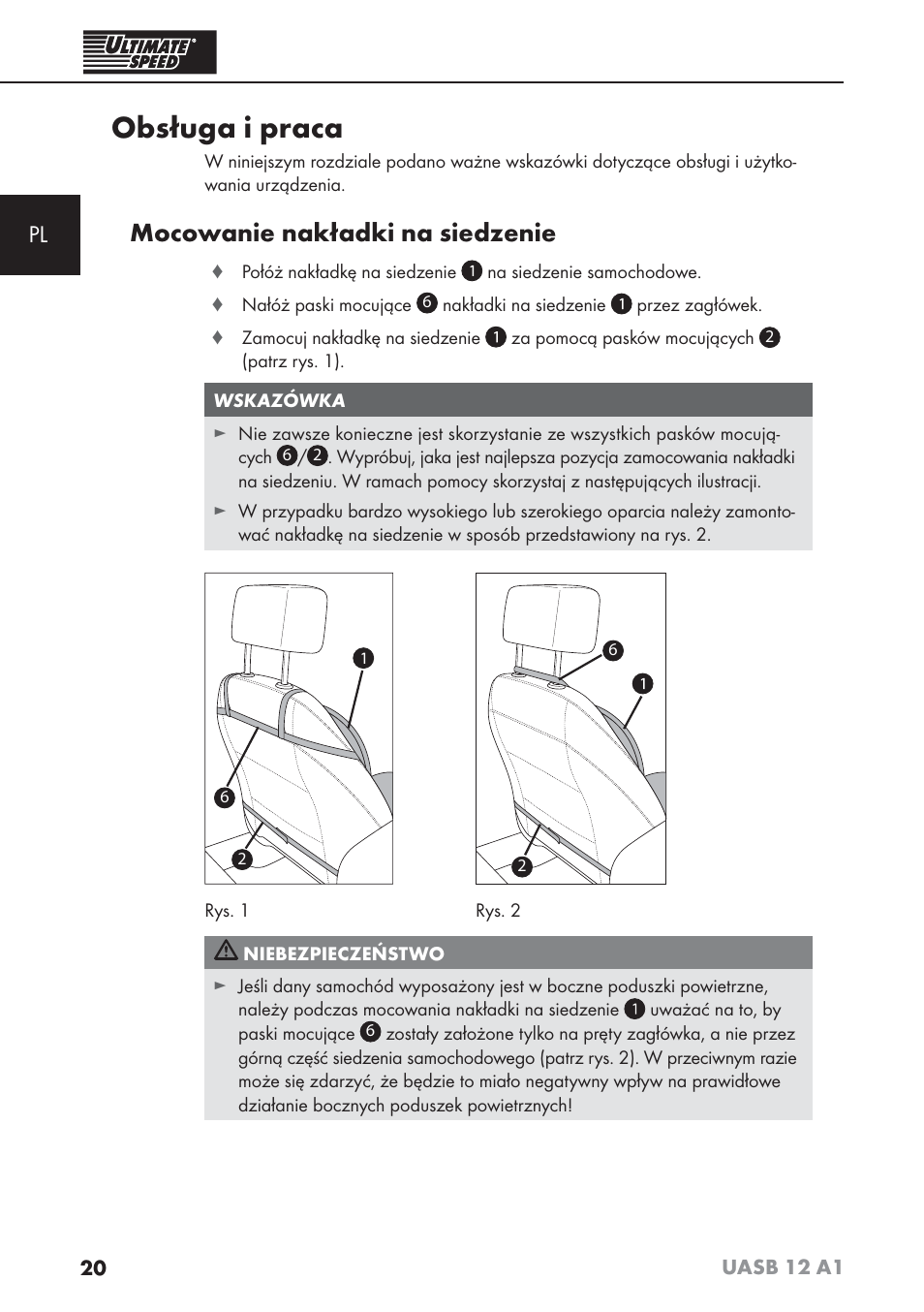 Obsługa i praca, Mocowanie nakładki na siedzenie | Ultimate Speed UASB 12 A1 User Manual | Page 23 / 76