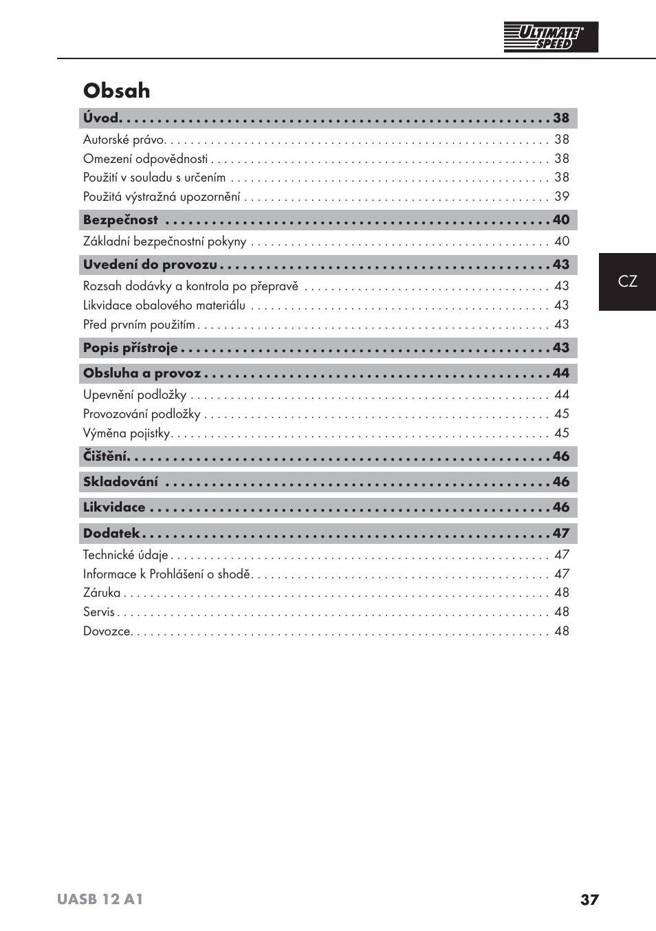 Ultimate Speed UASB 12 A1 User Manual | Page 40 / 76