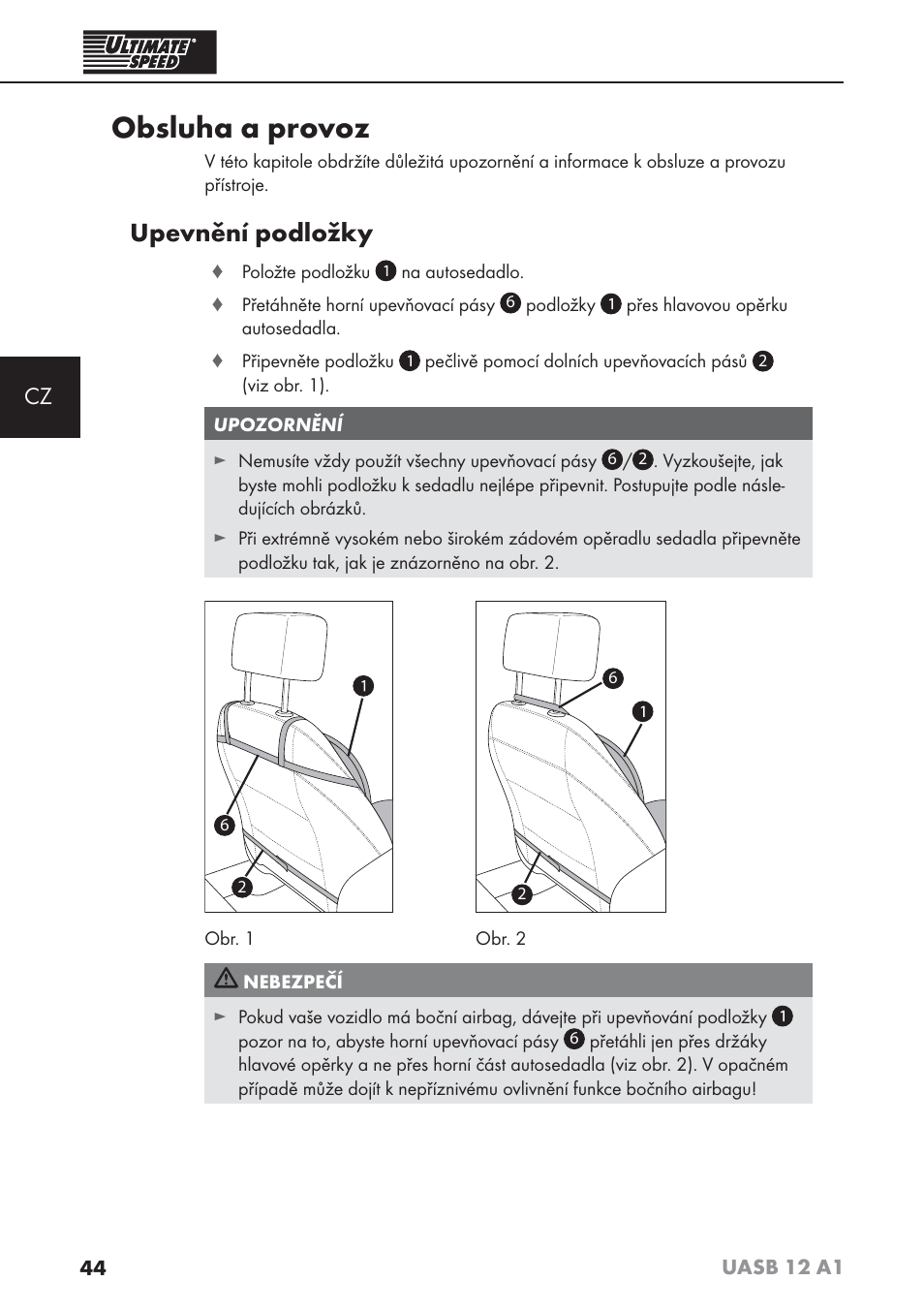 Obsluha a provoz, Upevnění podložky | Ultimate Speed UASB 12 A1 User Manual | Page 47 / 76