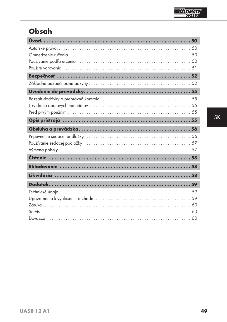 Ultimate Speed UASB 12 A1 User Manual | Page 52 / 76