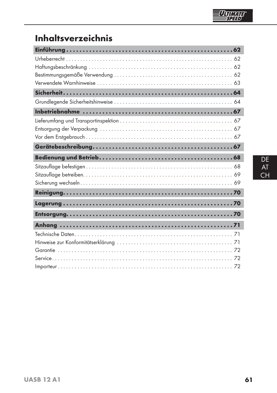 Ultimate Speed UASB 12 A1 User Manual | Page 64 / 76