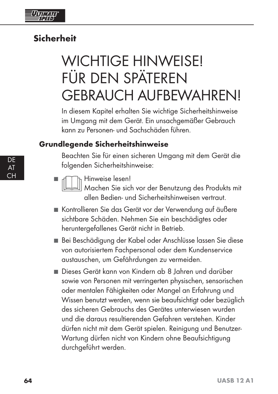 Sicherheit | Ultimate Speed UASB 12 A1 User Manual | Page 67 / 76