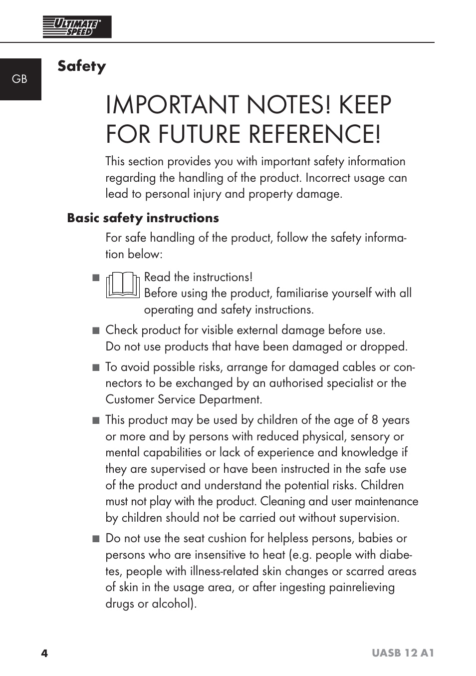 Safety | Ultimate Speed UASB 12 A1 User Manual | Page 7 / 76