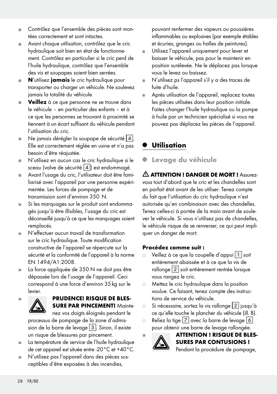 Utilisation, Levage du véhicule | Ultimate Speed Z31224 User Manual | Page 28 / 44