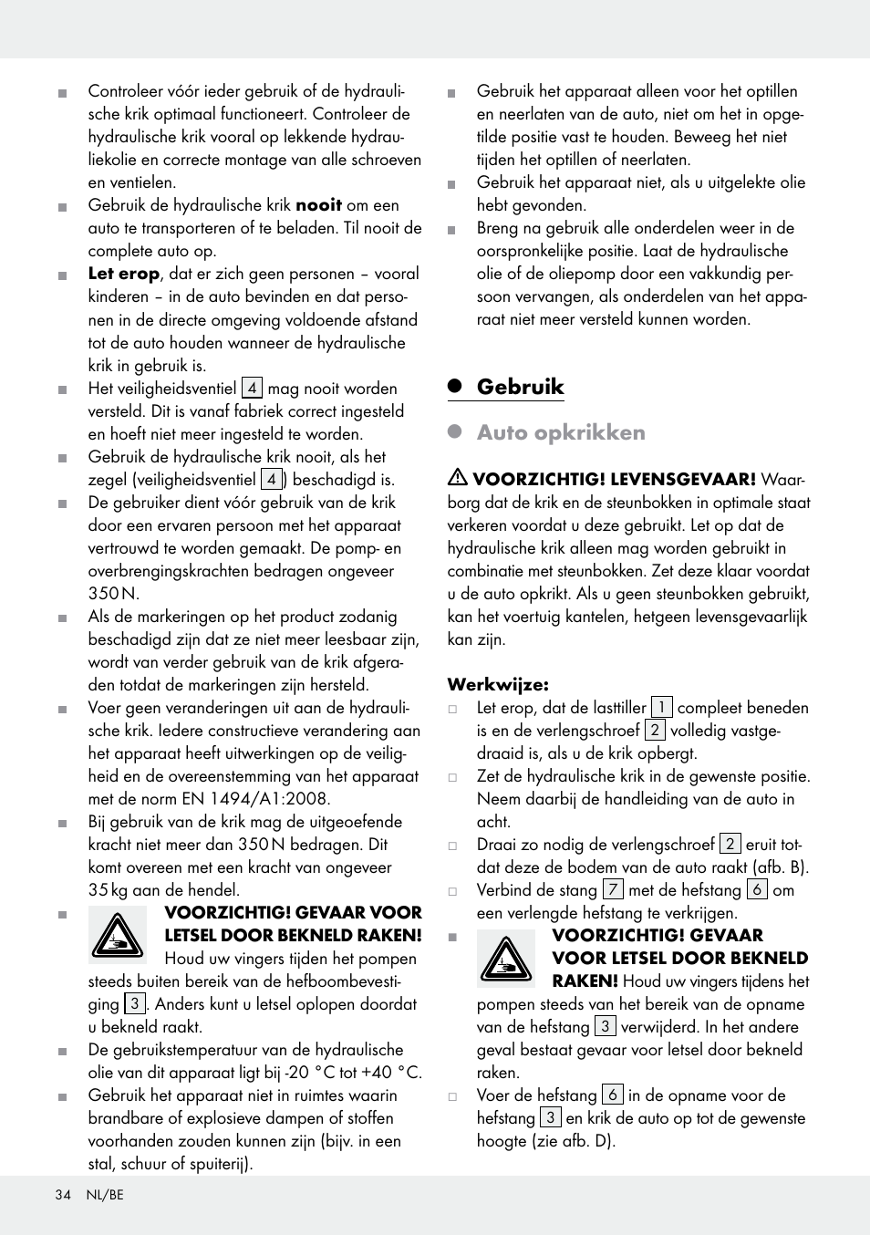 Gebruik, Auto opkrikken | Ultimate Speed Z31224 User Manual | Page 34 / 44