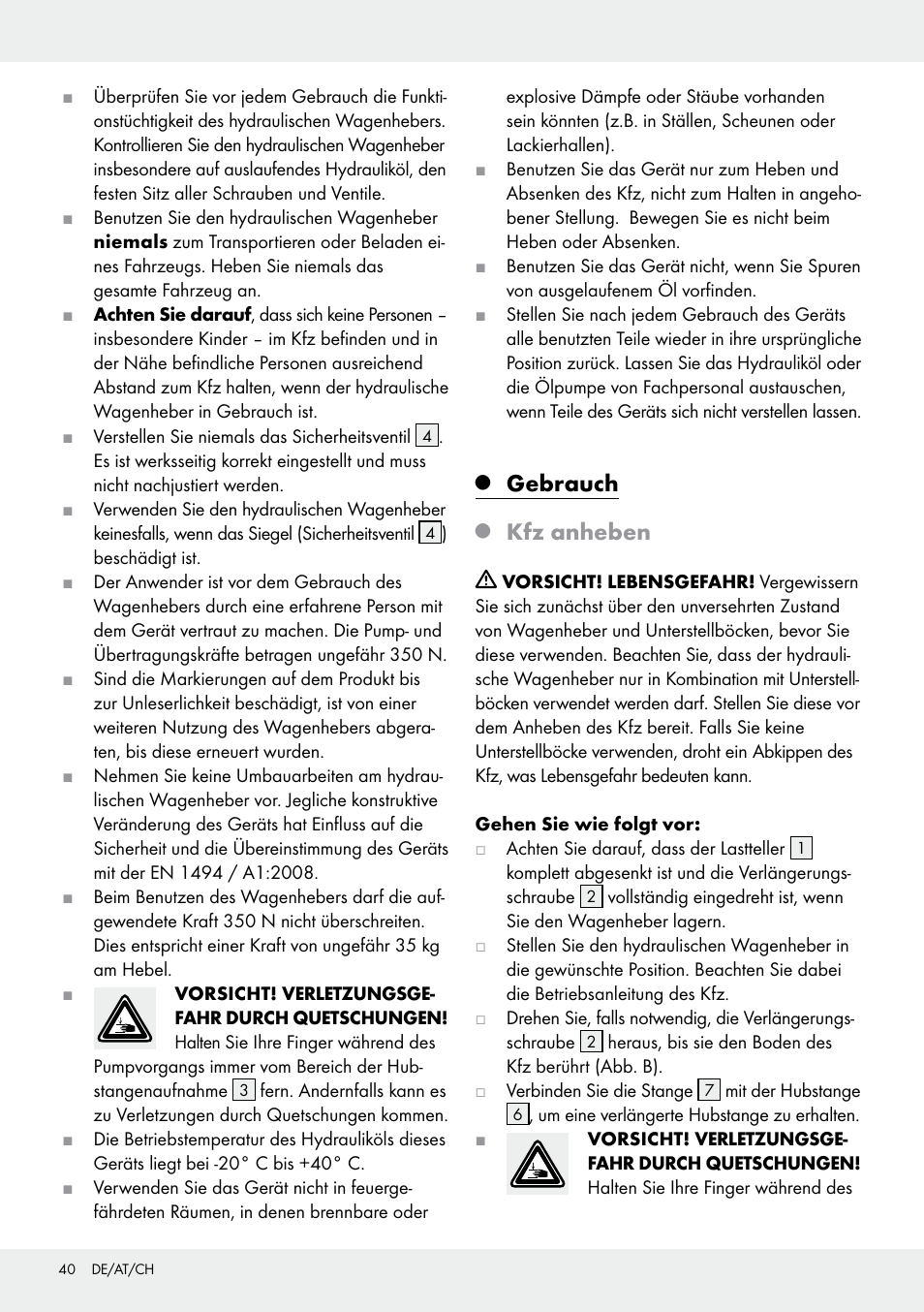 Gebrauch, Kfz anheben | Ultimate Speed Z31224 User Manual | Page 40 / 44