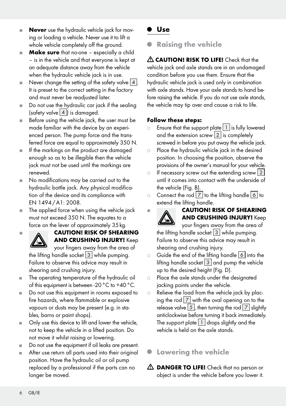 Raising the vehicle, Lowering the vehicle | Ultimate Speed Z31224 User Manual | Page 6 / 44