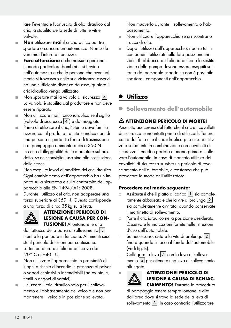 Utilizzo, Sollevamento dell’automobile | Ultimate Speed Z31224 User Manual | Page 12 / 34