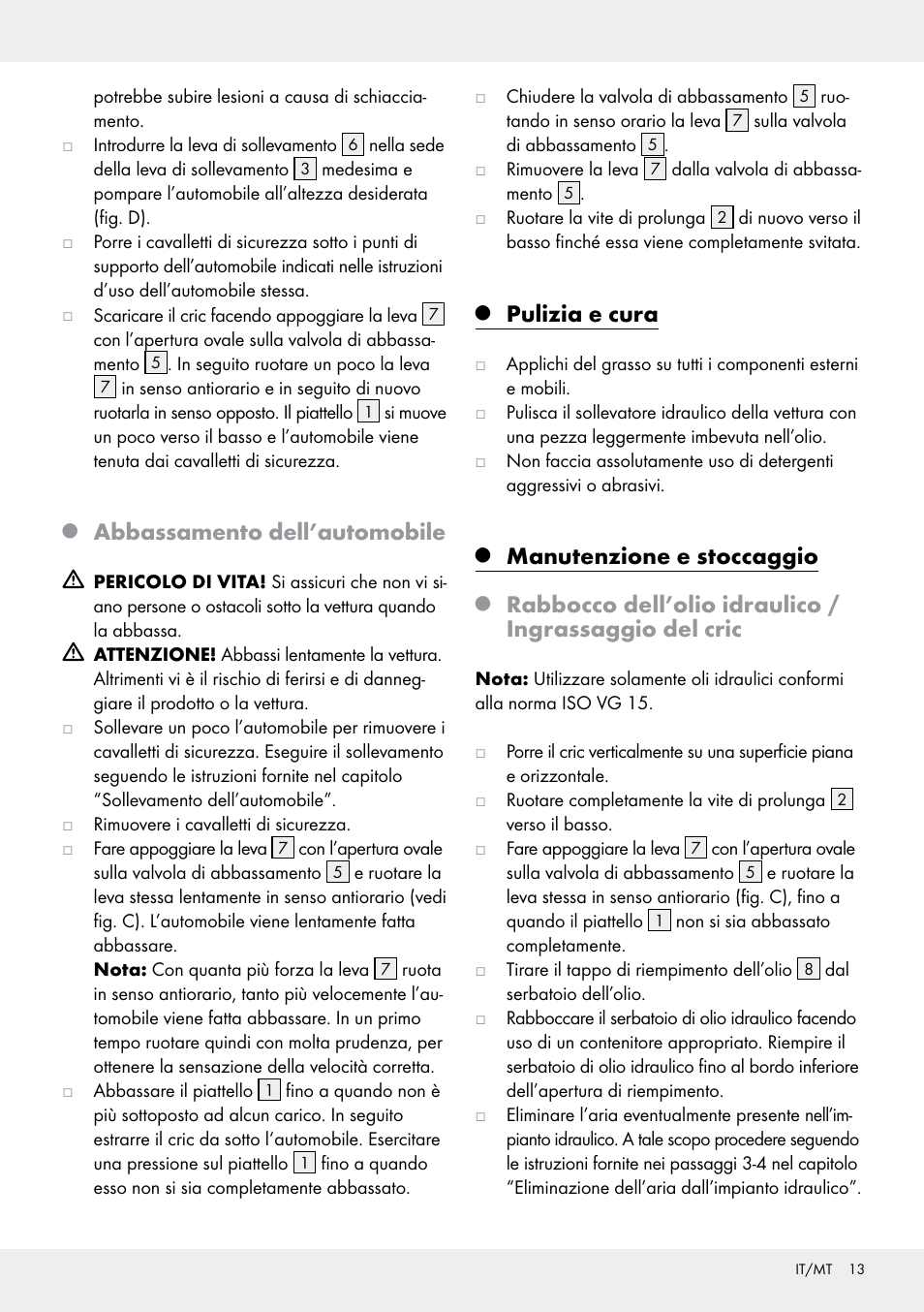 Abbassamento dell’automobile, Pulizia e cura, Manutenzione e stoccaggio | Ultimate Speed Z31224 User Manual | Page 13 / 34