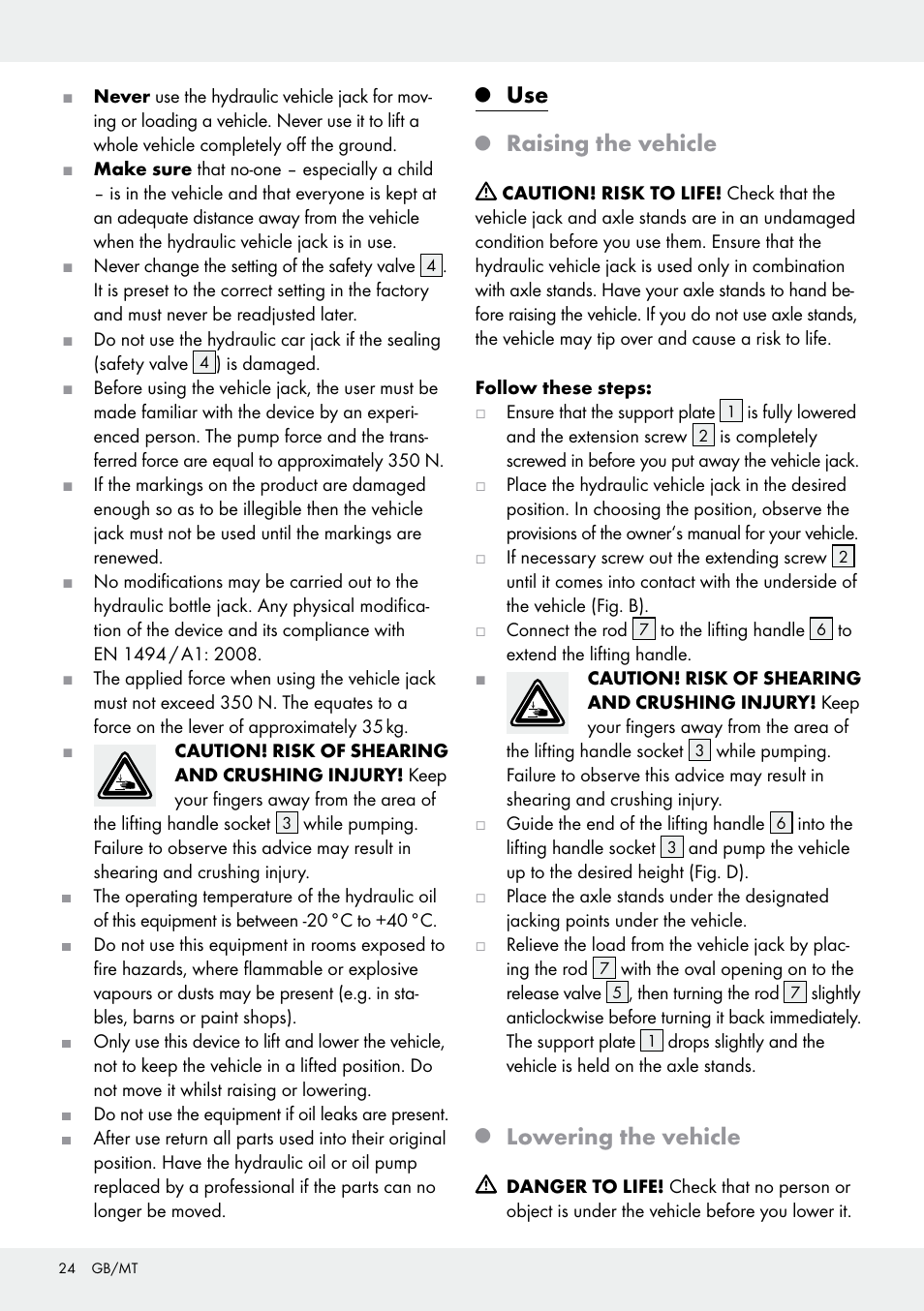 Raising the vehicle, Lowering the vehicle | Ultimate Speed Z31224 User Manual | Page 24 / 34