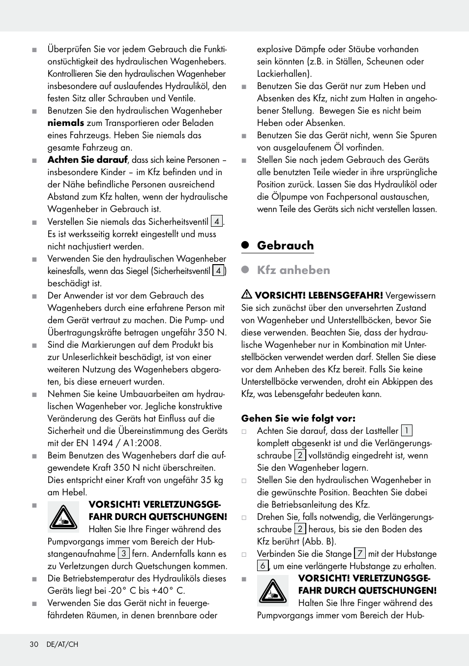 Gebrauch, Kfz anheben | Ultimate Speed Z31224 User Manual | Page 30 / 34