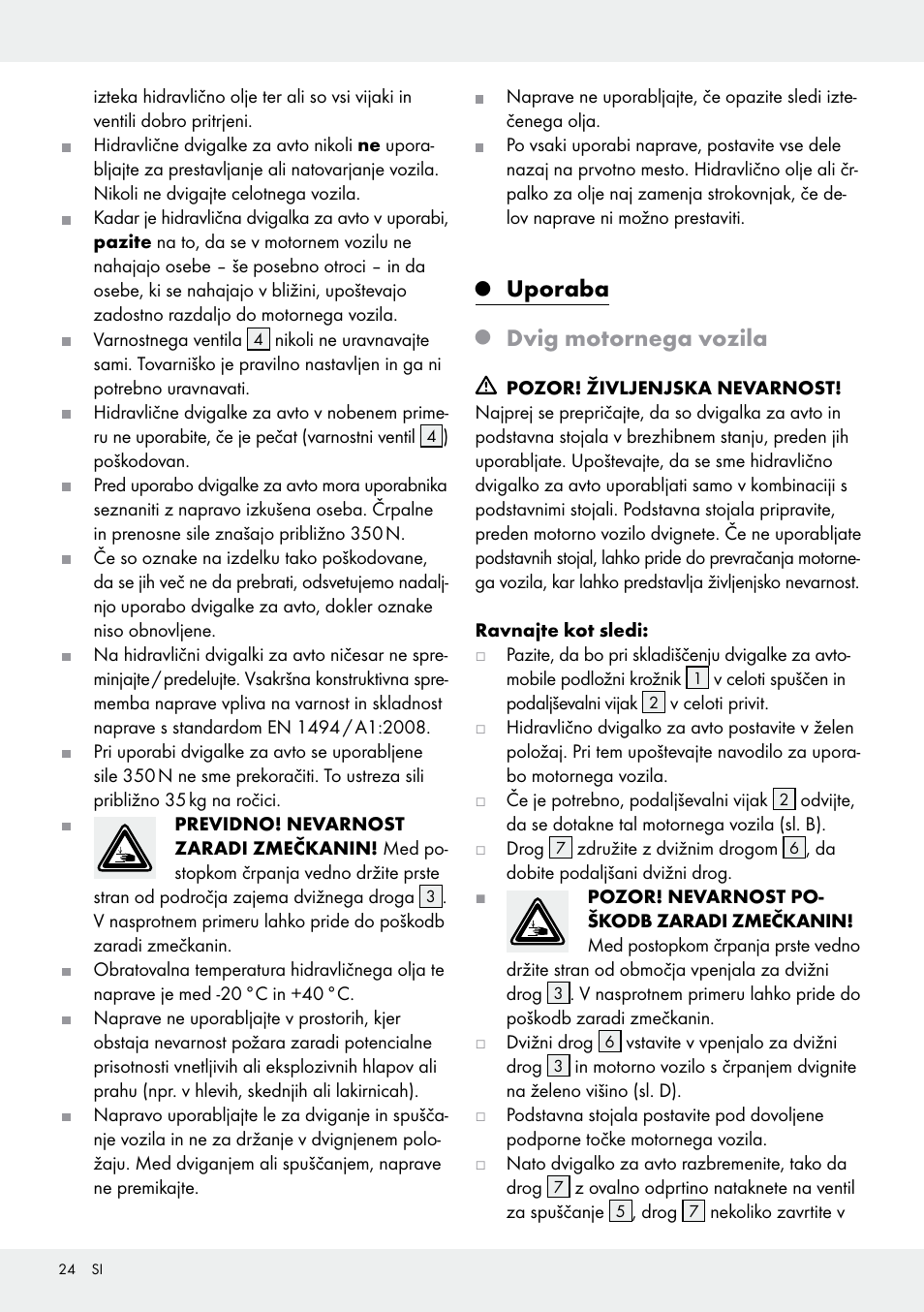 Uporaba, Dvig motornega vozila | Ultimate Speed Z31224 User Manual | Page 24 / 46